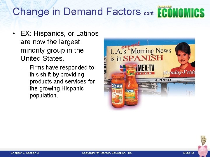 Change in Demand Factors cont • EX: Hispanics, or Latinos are now the largest