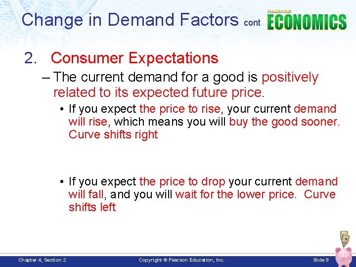 Change in Demand Factors cont 2. Consumer Expectations – The current demand for a