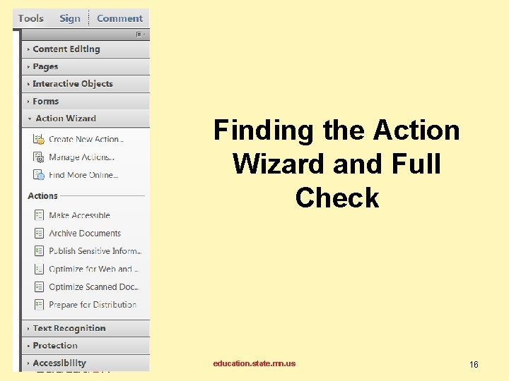 Finding the Action Wizard and Full Check education. state. mn. us 16 