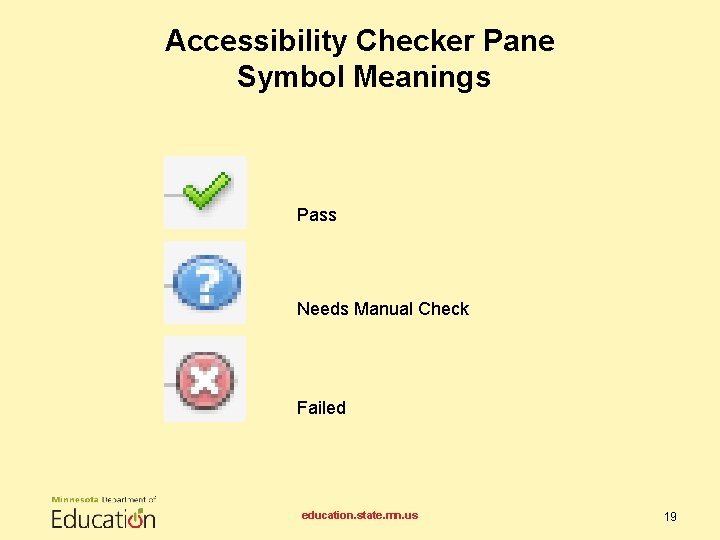 Accessibility Checker Pane Symbol Meanings Pass Needs Manual Check Failed education. state. mn. us