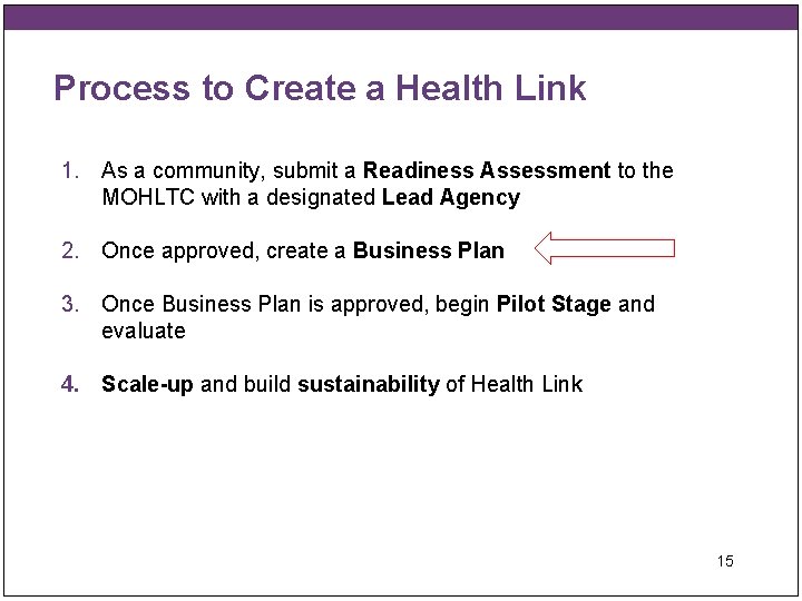 Process to Create a Health Link 1. As a community, submit a Readiness Assessment