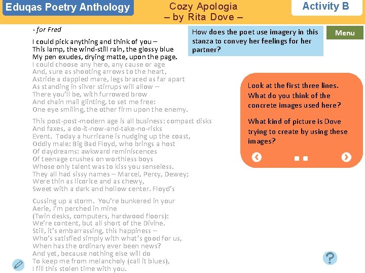 Eduqas Poetry Anthology Cozy Apologia – by Rita Dove – - for Fred 1