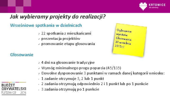 Jak wybieramy projekty do realizacji? Wrześniowe spotkania w dzielnicach 22 spotkania z mieszkańcami prezentacja