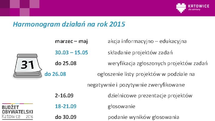 Harmonogram działań na rok 2015 marzec – maj akcja informacyjno – edukacyjna 30. 03