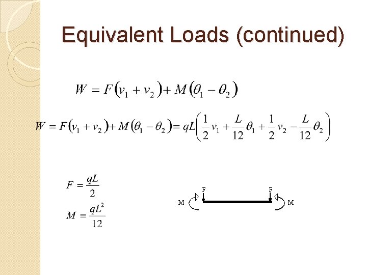 Equivalent Loads (continued) F M 