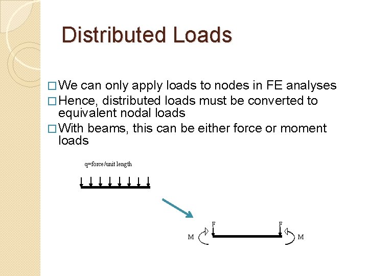Distributed Loads � We can only apply loads to nodes in FE analyses �