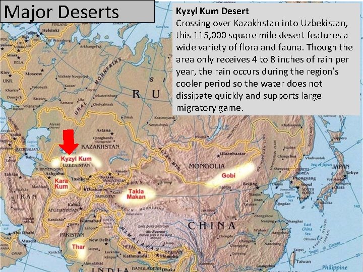 Major Deserts Kyzyl Kum Desert Crossing over Kazakhstan into Uzbekistan, this 115, 000 square