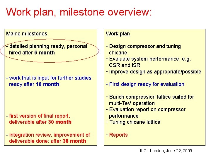 Work plan, milestone overview: Maine milestones Work plan - detailed planning ready, personal hired