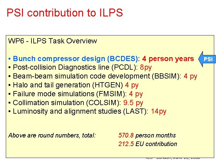 PSI contribution to ILPS WP 6 - ILPS Task Overview • Bunch compressor design