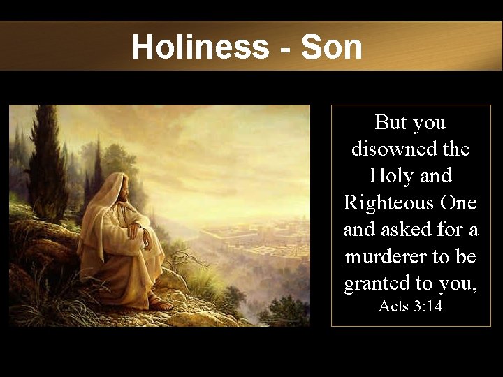 Holiness - Son But you disowned the Holy and Righteous One and asked for