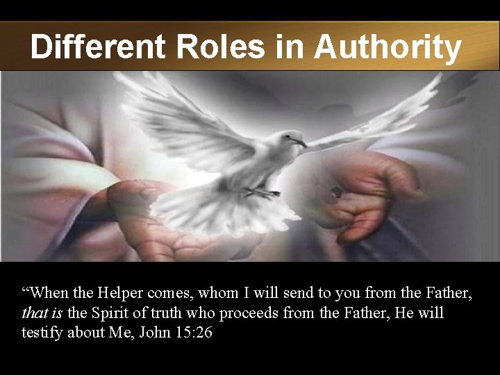 Different Roles in Authority “When the Helper comes, whom I will send to you