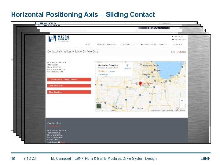 Horizontal Positioning Axis – Sliding Contact 18 8. 13. 20 M. Campbell | LBNF