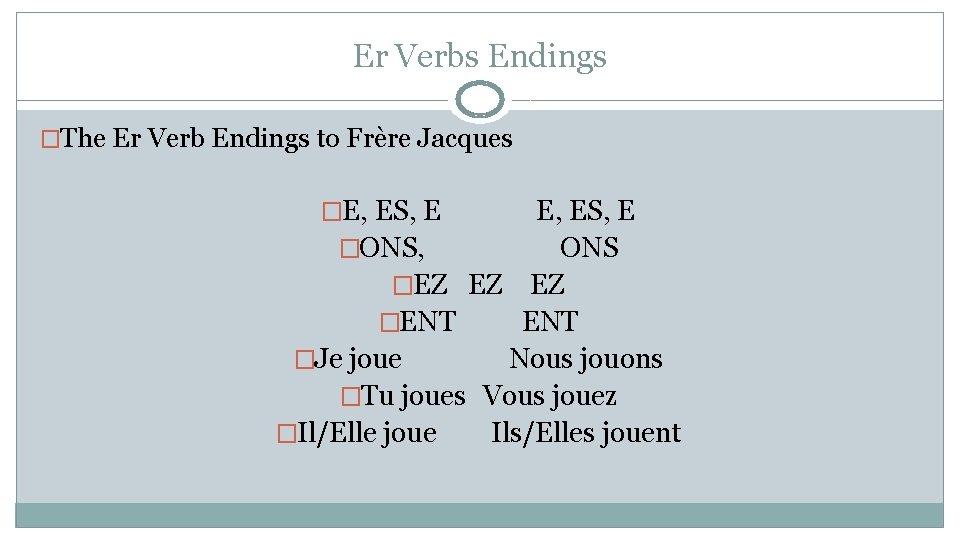 Er Verbs Endings �The Er Verb Endings to Frère Jacques �E, ES, E �ONS,