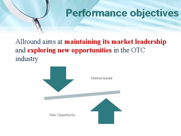 Performance objectives Allround aims at maintaining its market leadership and exploring new opportunities in