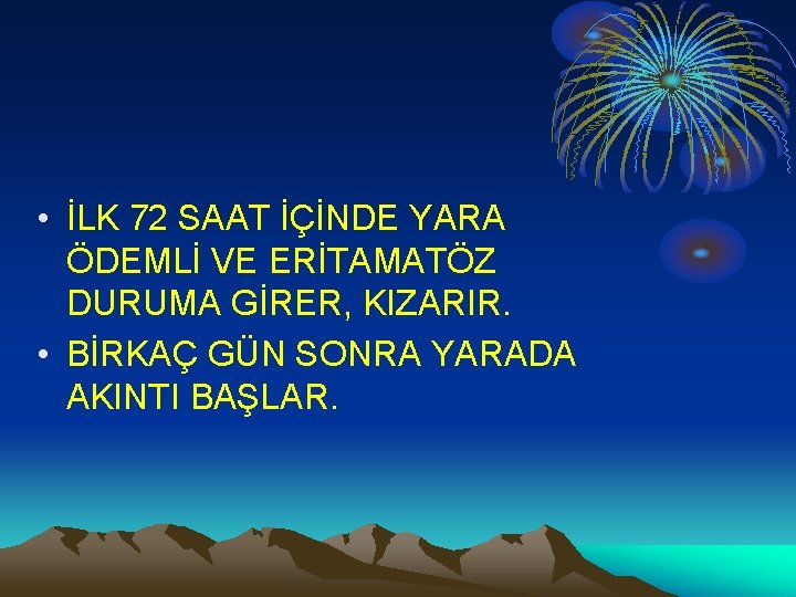  • İLK 72 SAAT İÇİNDE YARA ÖDEMLİ VE ERİTAMATÖZ DURUMA GİRER, KIZARIR. •