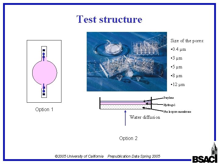 Test structure Size of the pores: • 0. 4 µm • 3 µm •