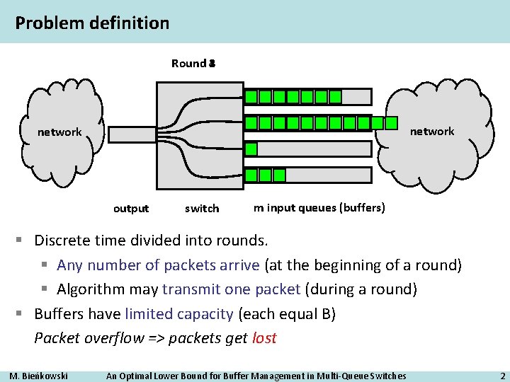 Problem definition Round 2 1 3 4 network output switch m input queues (buffers)