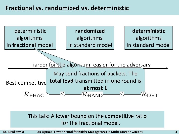 Fractional vs. randomized vs. deterministic algorithms in fractional model randomized algorithms in standard model