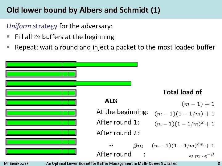 Old lower bound by Albers and Schmidt (1) Uniform strategy for the adversary: §