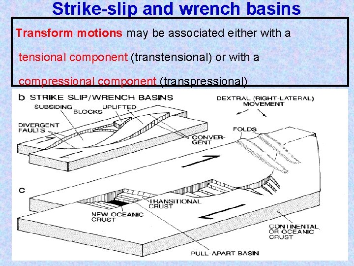 Strike-slip and wrench basins Transform motions may be associated either with a tensional component