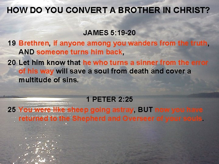 HOW DO YOU CONVERT A BROTHER IN CHRIST? JAMES 5: 19 -20 19 Brethren,