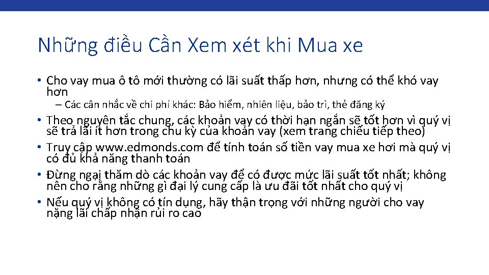 Những điều Cần Xem xét khi Mua xe • Cho vay mua ô tô