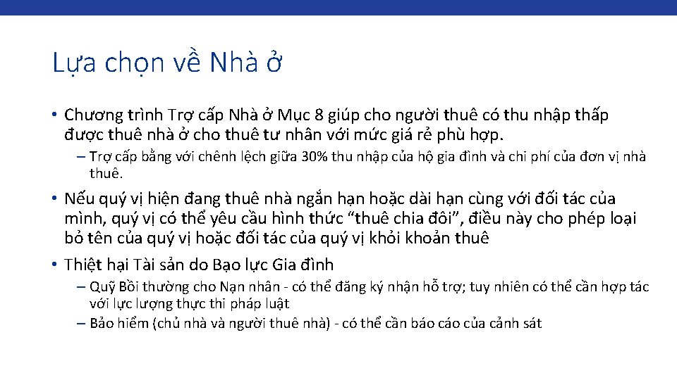 Lựa chọn về Nhà ở • Chương trình Trợ cấp Nhà ở Mục 8