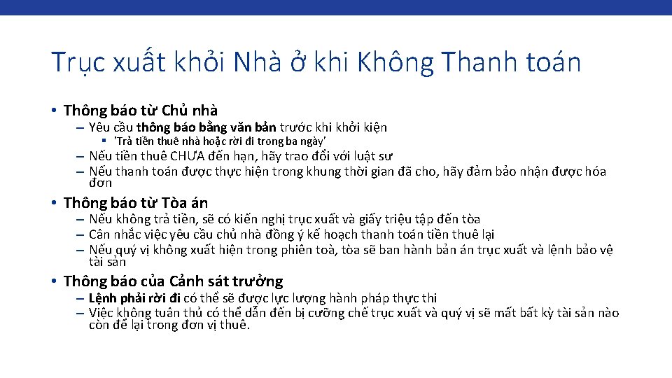 Trục xuất khỏi Nhà ở khi Không Thanh toán • Thông báo từ Chủ