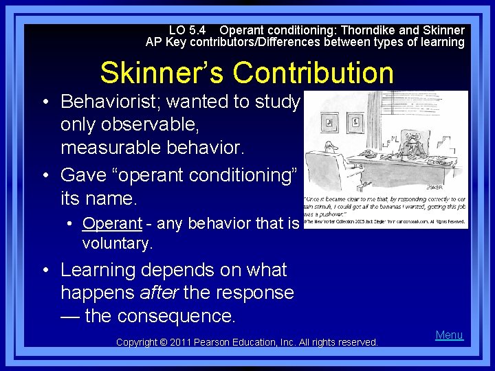 LO 5. 4 Operant conditioning: Thorndike and Skinner AP Key contributors/Differences between types of