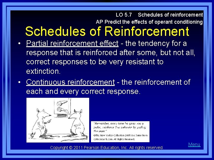 LO 5. 7 Schedules of reinforcement AP Predict the effects of operant conditioning Schedules