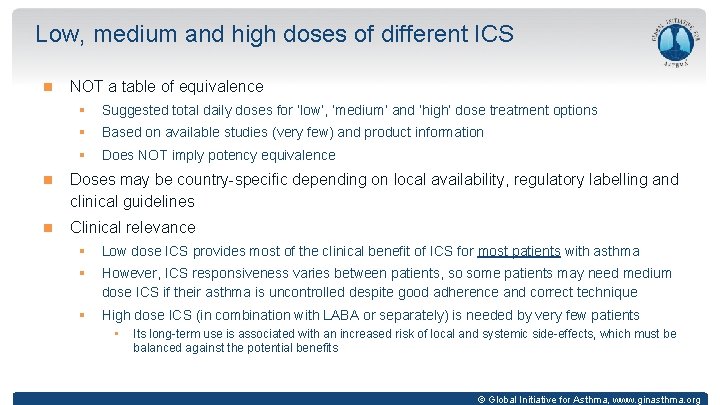 Low, medium and high doses of different ICS NOT a table of equivalence §