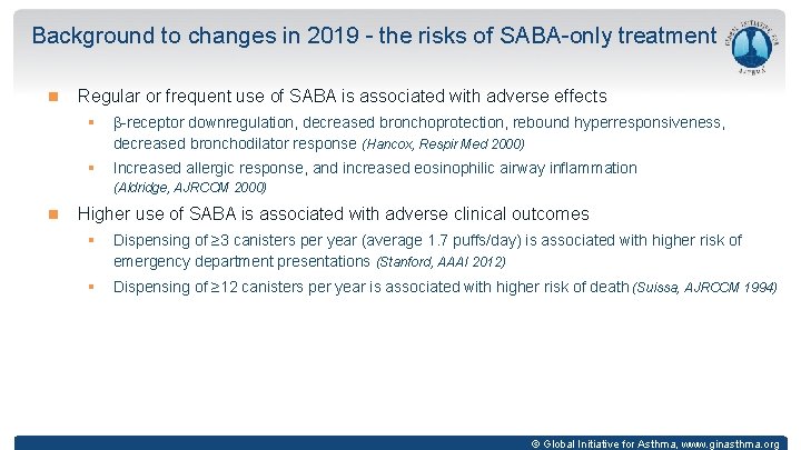 Background to changes in 2019 - the risks of SABA-only treatment Regular or frequent