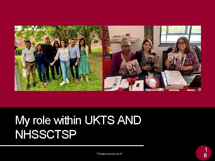 My role within UKTS AND NHSSCTSP Thalassaemia and I 1 8  My role within UKTS AND NHSSCTSP Thalassaemia and I 1 8