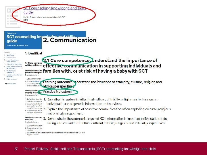 27 Project Delivery: Sickle cell and Thalassaemia (SCT) counselling knowledge and skills  27 Project Delivery: Sickle cell and Thalassaemia (SCT) counselling knowledge and skills
