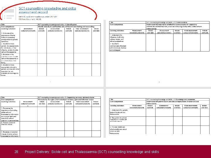 28 Project Delivery: Sickle cell and Thalassaemia (SCT) counselling knowledge and skills 