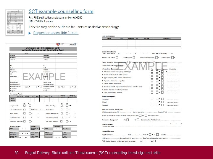 30 Project Delivery: Sickle cell and Thalassaemia (SCT) counselling knowledge and skills 