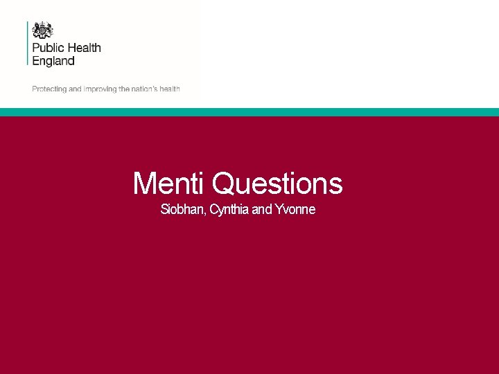 Menti Questions Siobhan, Cynthia and Yvonne  Menti Questions Siobhan, Cynthia and Yvonne