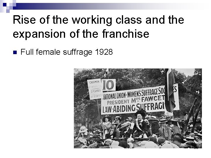 Rise of the working class and the expansion of the franchise n Full female