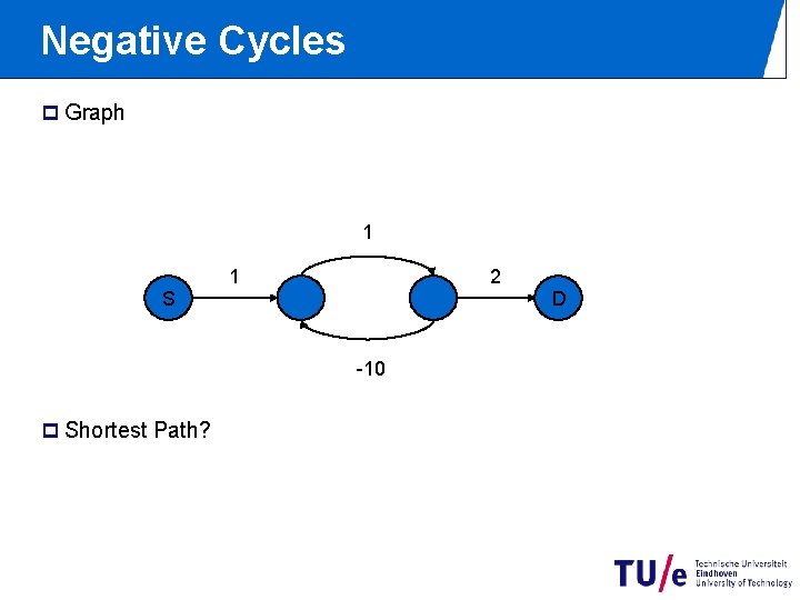Negative Cycles p Graph 1 S 1 2 -10 p Shortest Path? D 