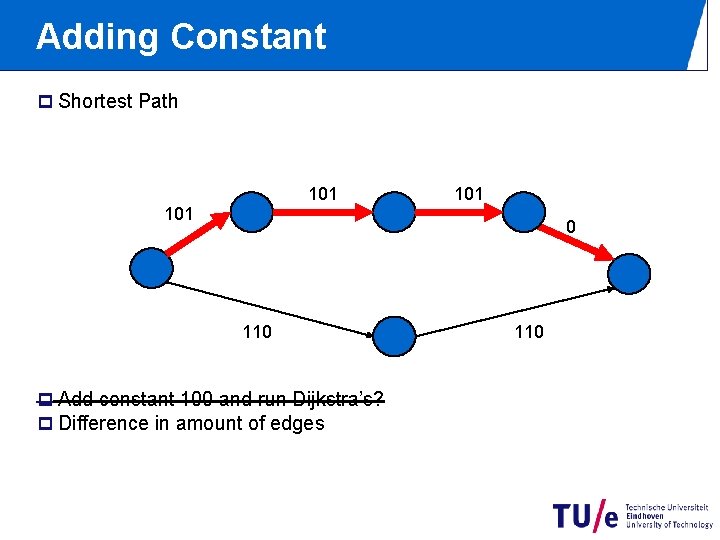 Adding Constant p Shortest Path 101 101 0 110 p Add constant 100 and