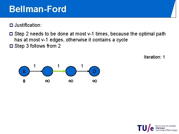 Bellman-Ford p Justification: p Step 2 needs to be done at most v-1 times,