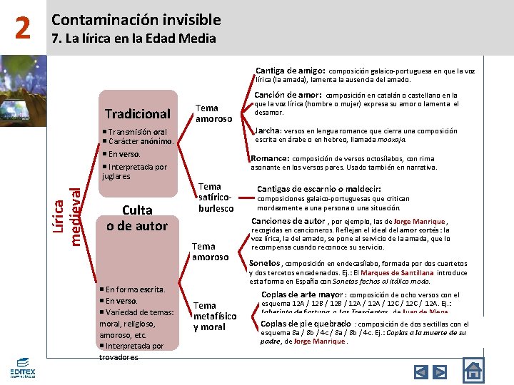 7. La lírica en la Edad Media Cantiga de amigo: composición galaico-portuguesa en que