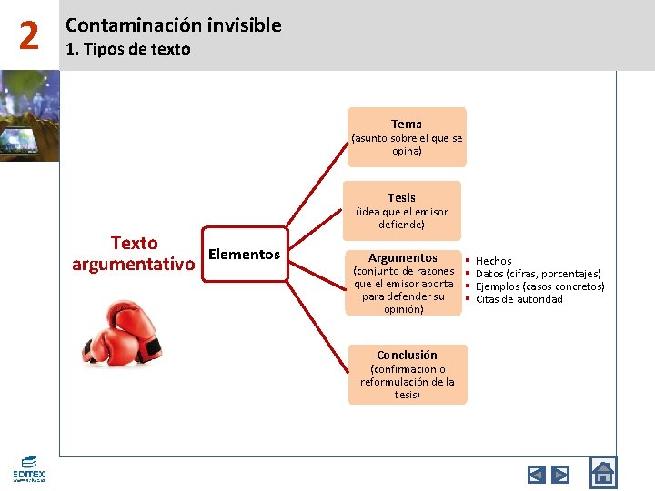 2 Contaminación invisible 1. Tipos de texto Tema (asunto sobre el que se opina)