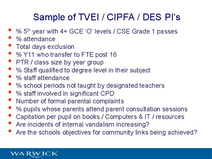 Sample of TVEI / CIPFA / DES PI’s • • • • % 5
