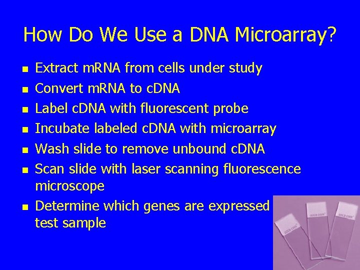 How Do We Use a DNA Microarray? n n n n Extract m. RNA