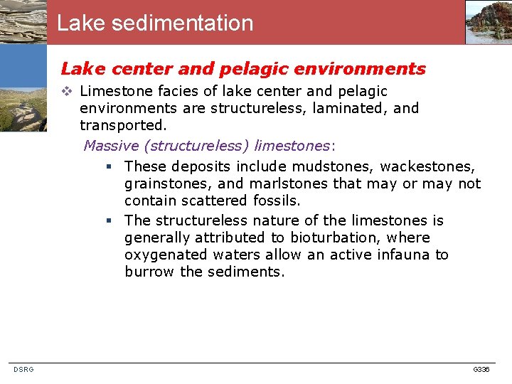 Lake sedimentation Lake center and pelagic environments v Limestone facies of lake center and