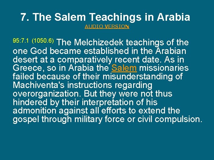 7. The Salem Teachings in Arabia AUDIO VERSION The Melchizedek teachings of the one