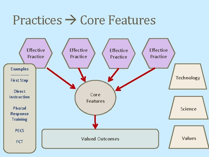 Practices Core Features Effective Practice Examples ------First Step Direct Instruction Effective Practice Technology Core
