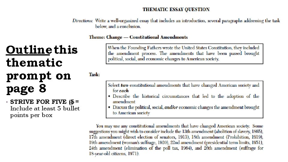 Outline this thematic prompt on page 8 ▪ STRIVE FOR FIVE (5 )= Include