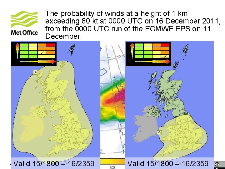 The probability of winds at a height of 1 km exceeding 60 kt at